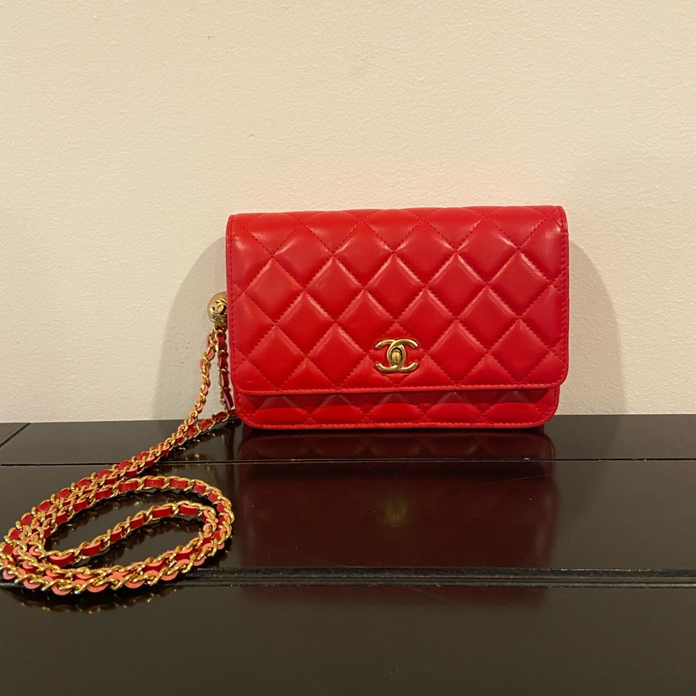 NOT FOR SALE Chanel Red Quilted Leather Wallet on Chain